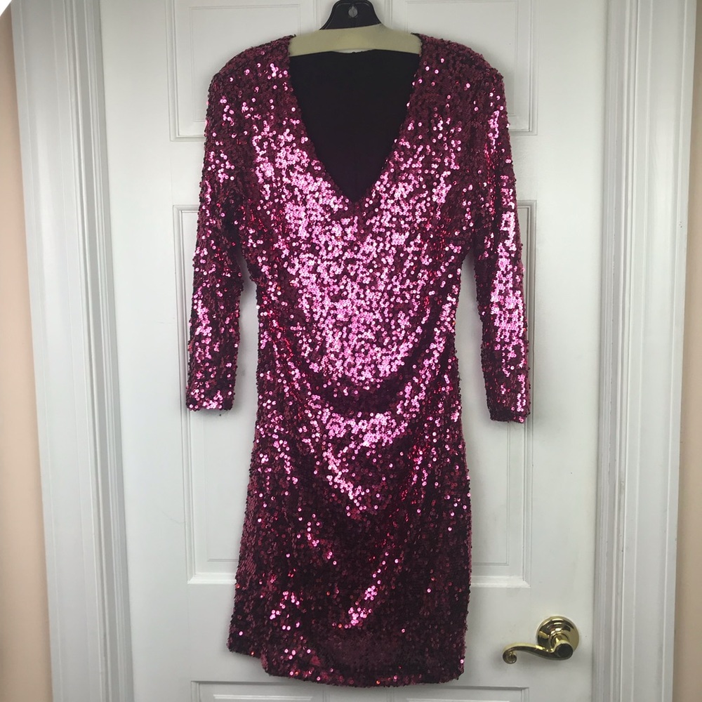 Pink Full Sequin 3/4 Sleeve Dress